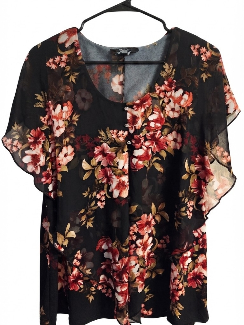 Adele & Max Women's XL Floral Blouse – Stretchy Polyester Spandex Blend Top